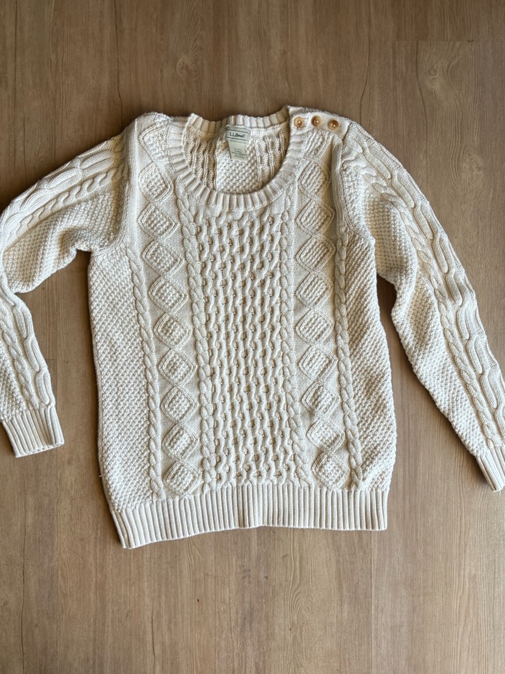 Vintage L.L Bean Cotton Fisherman Sweater ivory cream Medium cable knit preppy M